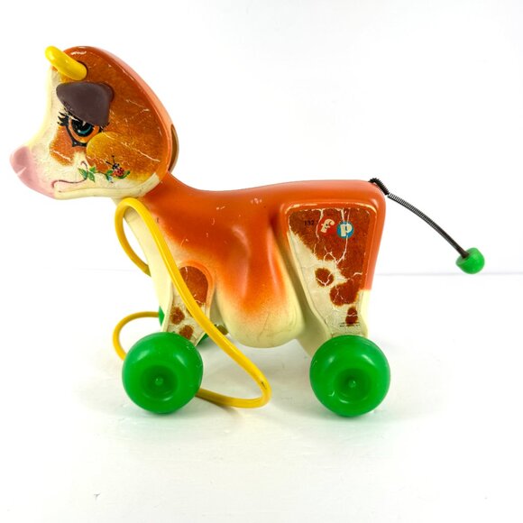 Vintage Fisher Price Cow Pull Toy #132 1960s Plastic Litho Collectible - Picture 2 of 7